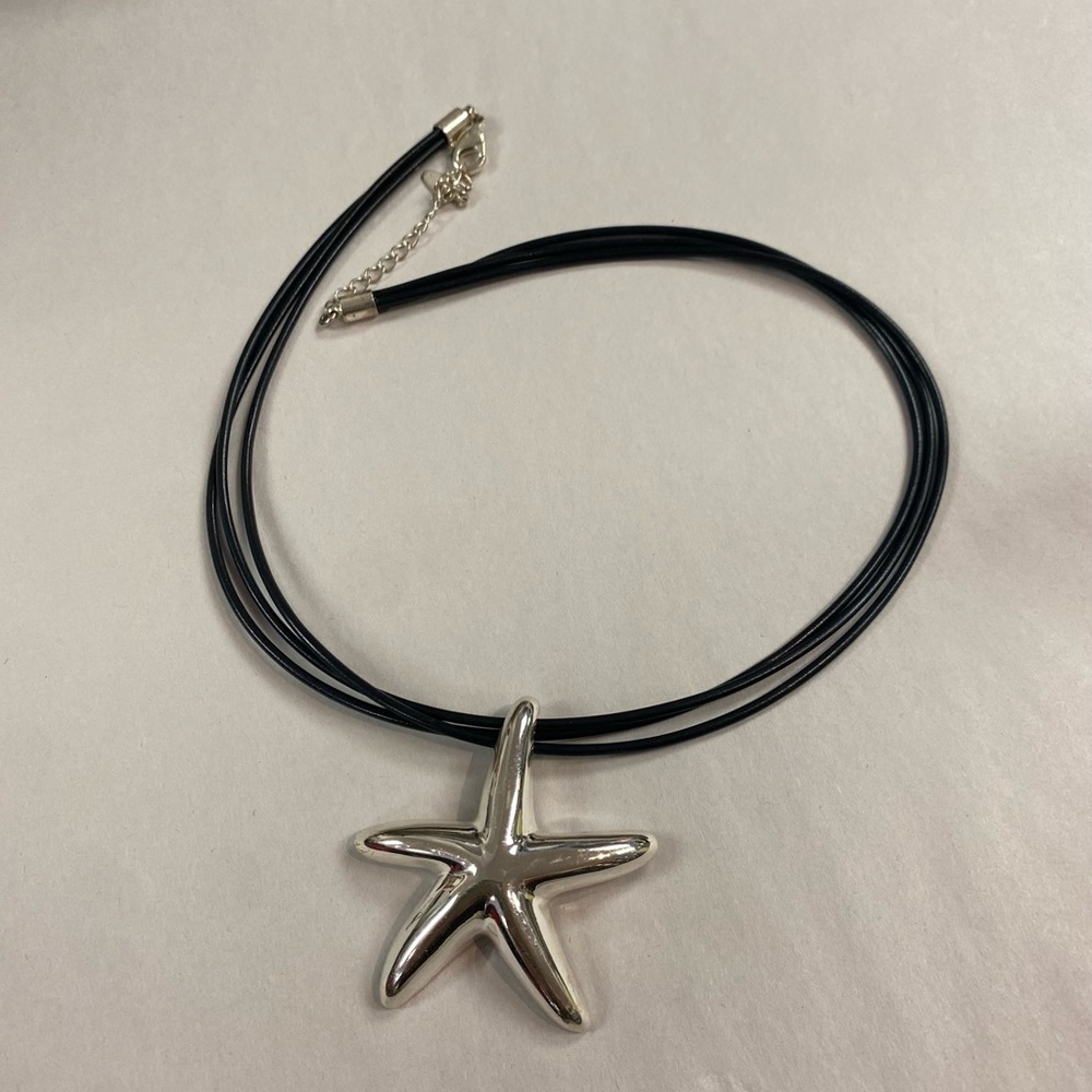 Starfish Multiple Strand Silver & Black Choker Necklace